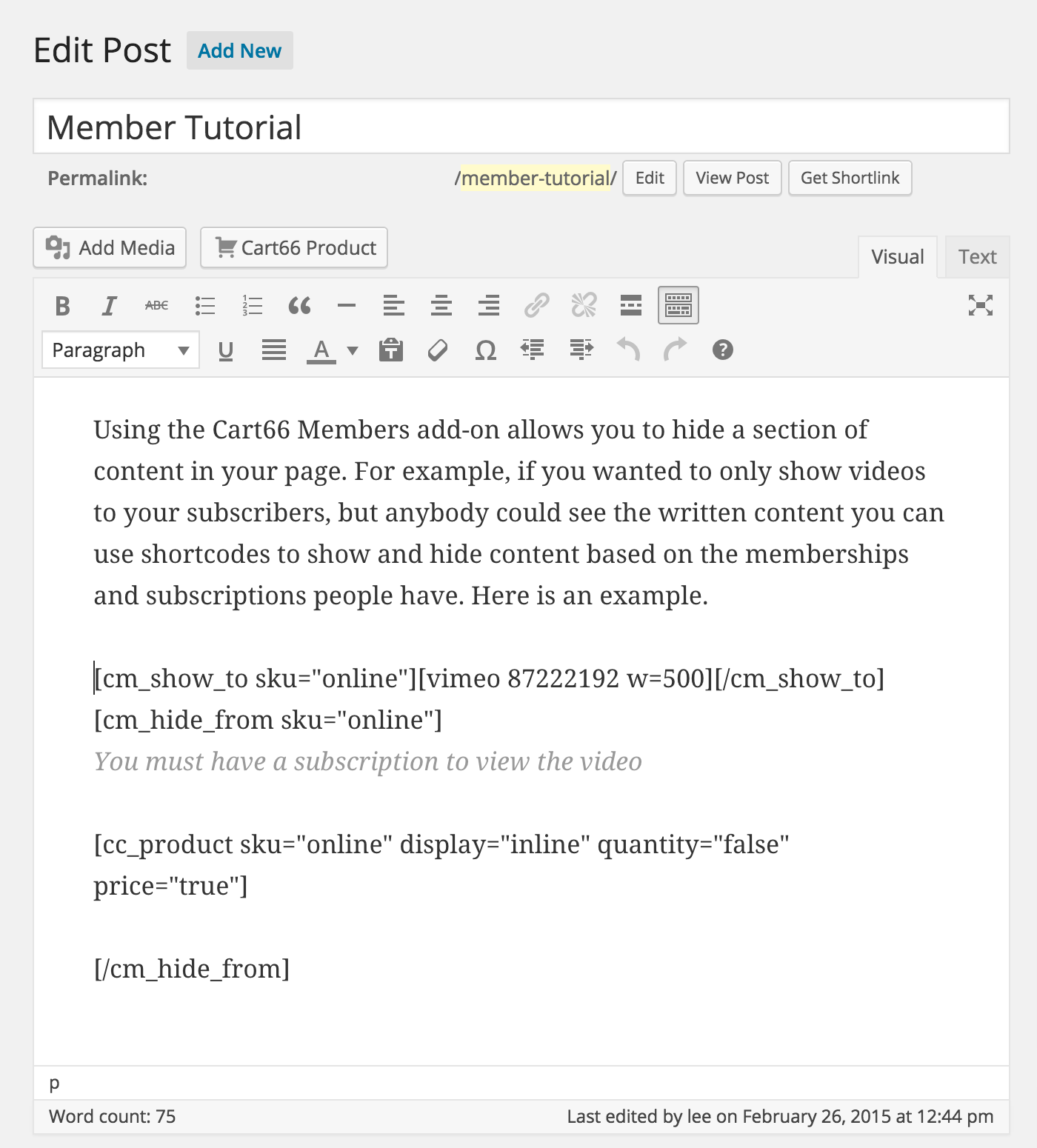 Member tutorial WordPress post editor